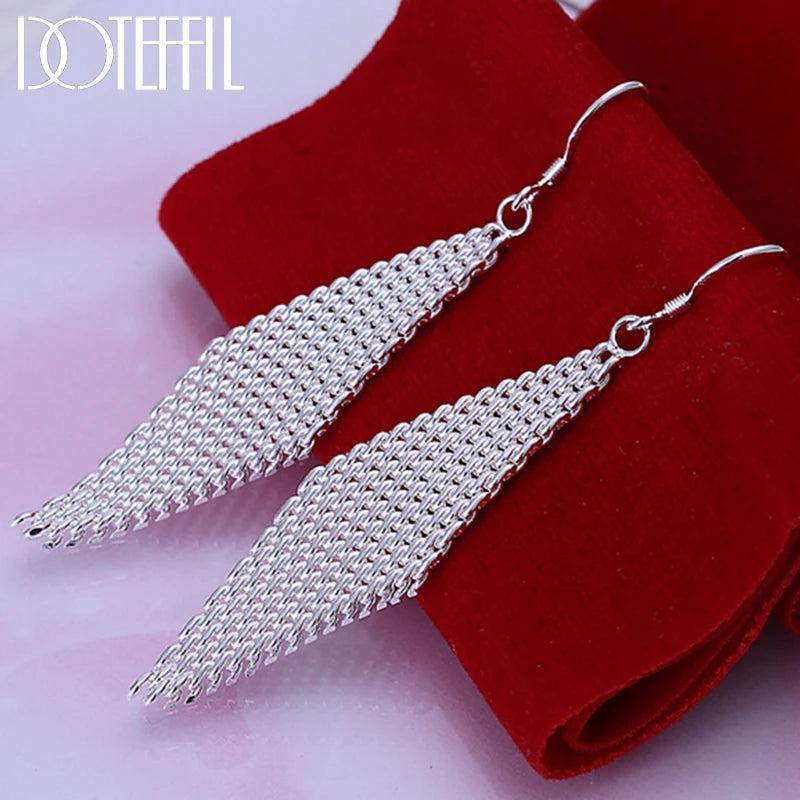 Sterling Silver Long Leaf Earrings for Women Wedding Party Gift