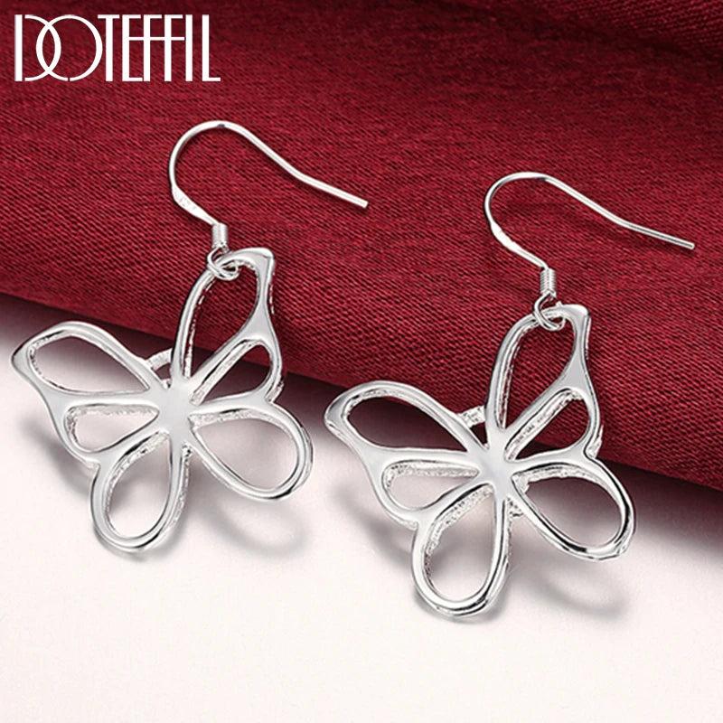 925 Sterling Silver Butterfly Drop Earrings For Woman Wedding Engagement Party