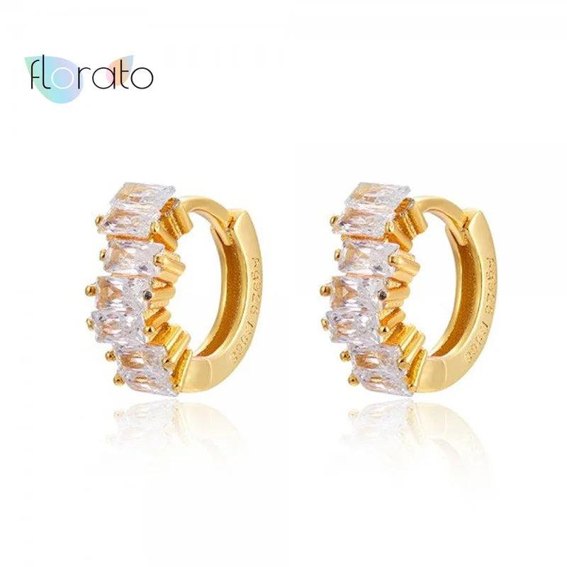 925 Silver Rainbow/White Zircon Hoop Earrings Crystal Circle Round Earrings