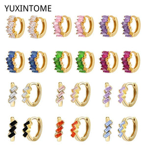 925 Silver Rainbow/White Zircon Hoop Earrings Crystal Circle Round Earrings