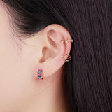 925 Silver Rainbow/White Zircon Hoop Earrings Crystal Circle Round Earrings
