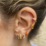 925 Silver Rainbow/White Zircon Hoop Earrings Crystal Circle Round Earrings