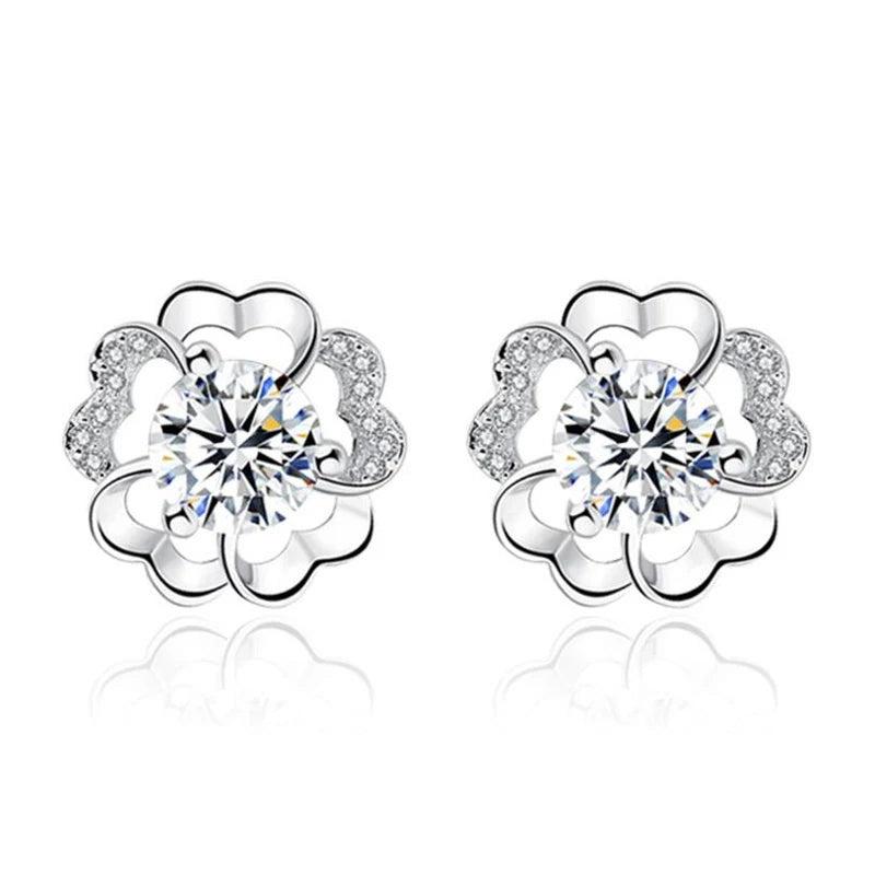 925 Silver Plum Flower Zirconia Stud Earrings S-E419