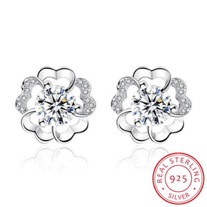 925 Silver Plum Flower Zirconia Stud Earrings S-E419