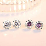 925 Silver Plum Flower Zirconia Stud Earrings S-E419