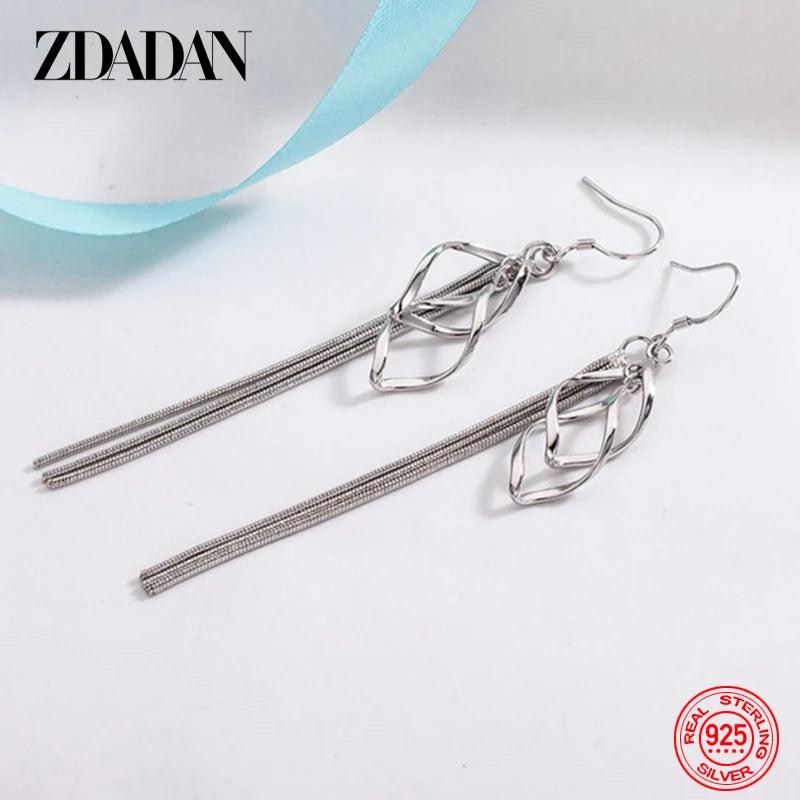 925 Silver Twisted Tassel Dangle Earrings for Women Party Gift