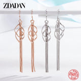 925 Silver Twisted Tassel Dangle Earrings for Women Party Gift