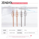 925 Silver Twisted Tassel Dangle Earrings for Women Party Gift