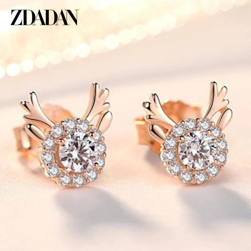 925 Silver Rose Elk Stud Earrings Women Party Accessories