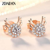 925 Silver Rose Elk Stud Earrings Women Party Accessories
