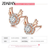 925 Silver Rose Elk Stud Earrings Women Party Accessories
