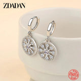 925 Silver Round Snowflake Drop Earrings Women's Jewelry
