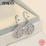 925 Silver Round Snowflake Drop Earrings Women's Jewelry