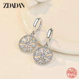 925 Silver Round Snowflake Drop Earrings Women's Jewelry