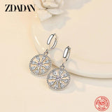 925 Silver Round Snowflake Drop Earrings Women's Jewelry