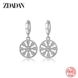 925 Silver Round Snowflake Drop Earrings Women's Jewelry