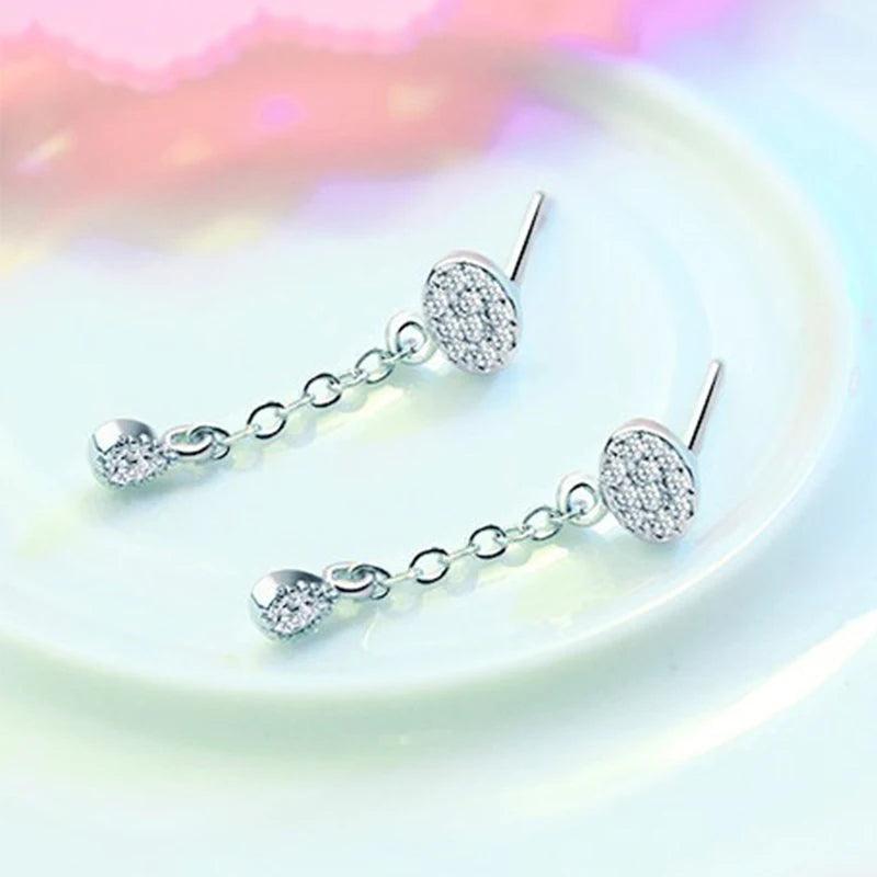 925 Silver Water Drop CZ Long Chains Earrings For Women