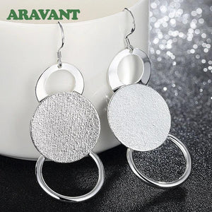 925 Silver Sanding Round Long Earring For Women