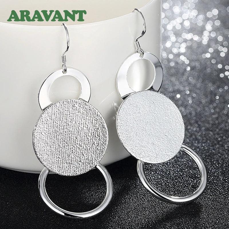 925 Silver Sanding Round Long Earring For Women