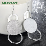 925 Silver Sanding Round Long Earring For Women
