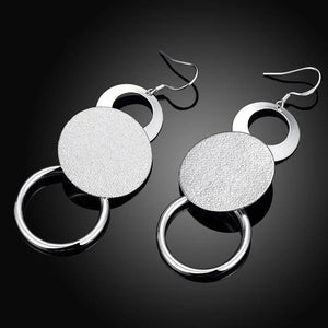 925 Silver Sanding Round Long Earring For Women