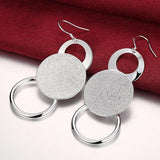 925 Silver Sanding Round Long Earring For Women