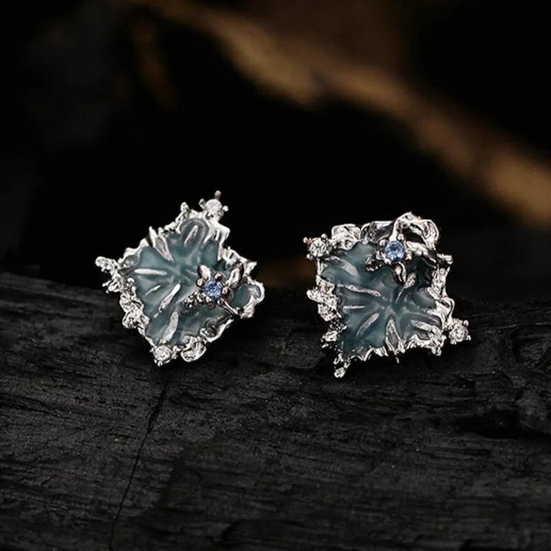 Sterling Silver 925 Zircon Enamel Stud Earrings Women's Bridal Earing