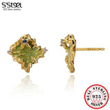Sterling Silver 925 Zircon Enamel Stud Earrings Women's Bridal Earing