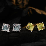 Sterling Silver 925 Zircon Enamel Stud Earrings Women's Bridal Earing