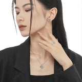 Sterling Silver 925 Zircon Enamel Stud Earrings Women's Bridal Earing