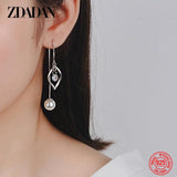 925 Silver Long Tassel Pearl Drop Earring Women Girls Jewelry
