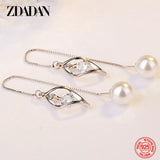 925 Silver Long Tassel Pearl Drop Earring Women Girls Jewelry