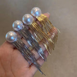Long Style Pearl Tassel Earrings 925 Silver Needle