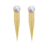 Long Style Pearl Tassel Earrings 925 Silver Needle