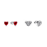 Sterling Silver Red Diamond Heart Earrings