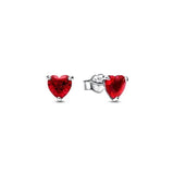 Sterling Silver Red Diamond Heart Earrings