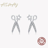Sterling Silver Scissors Earrings with Zircon Studs