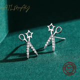 Sterling Silver Scissors Earrings with Zircon Studs