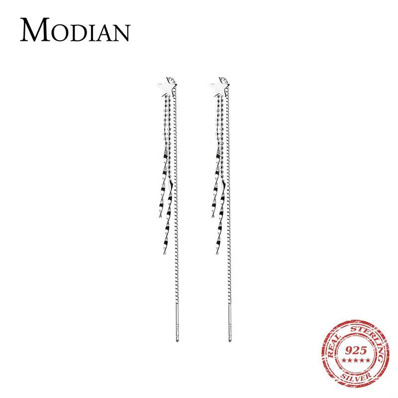 Tassel Stars Drop Earrings 925 Silver Dangle Party Jewelry