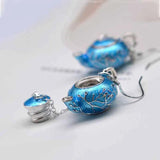 Thai Silver Enamel Teapot Plum Earrings Ethnic Chinese Ear Hook Hanfu Jewelry
