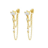 CZ Crown Tassel Stud Earrings 925 Sterling Silver Long Chain Fine Jewelry