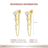 CZ Crown Tassel Stud Earrings 925 Sterling Silver Long Chain Fine Jewelry