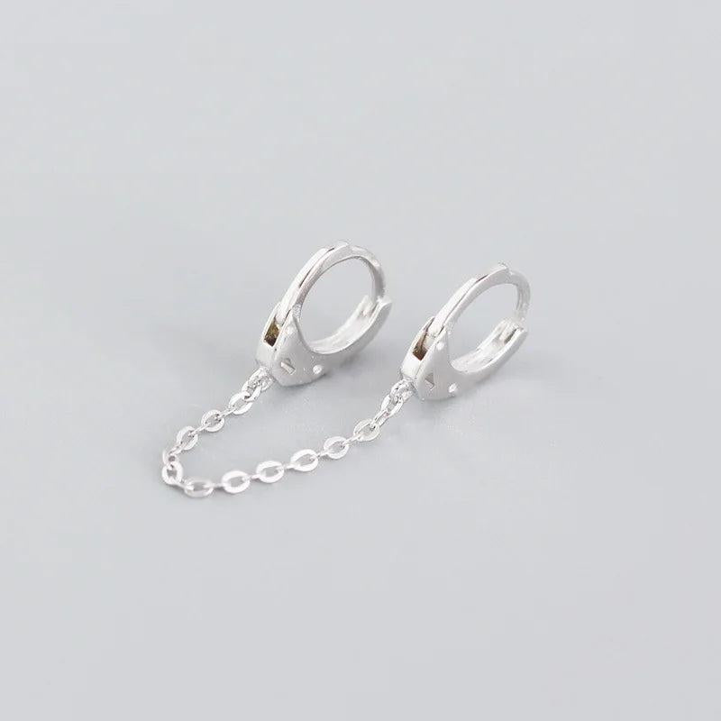 Geometric Handcuffs Chain Stud Earrings 925 Sterling Silver Unisex Rock Jewelry