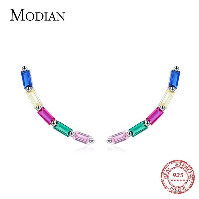 925 Silver Rainbow Rectangle Stud Earrings Hypoallergenic Wedding Jewelry