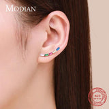 925 Silver Rainbow Rectangle Stud Earrings Hypoallergenic Wedding Jewelry