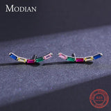 925 Silver Rainbow Rectangle Stud Earrings Hypoallergenic Wedding Jewelry