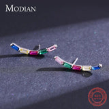 925 Silver Rainbow Rectangle Stud Earrings Hypoallergenic Wedding Jewelry