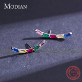 925 Silver Rainbow Rectangle Stud Earrings Hypoallergenic Wedding Jewelry