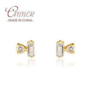 French Square Zircon Piercing Earring 925 Sterling Silver Earrings For Women
