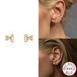French Square Zircon Piercing Earring 925 Sterling Silver Earrings For Women